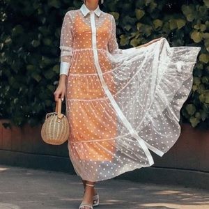 Zara white polka dot sheer dress coverup, size xs